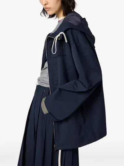 Miu Miu Drawstring Parka Coat In Blue