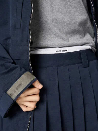 Miu Miu Drawstring Parka Coat In Blue