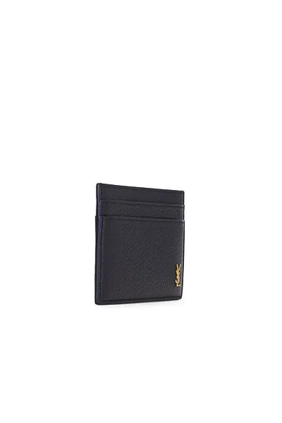 Saint Laurent Tiny Cassandre Card Case In Grained Leather In Blue