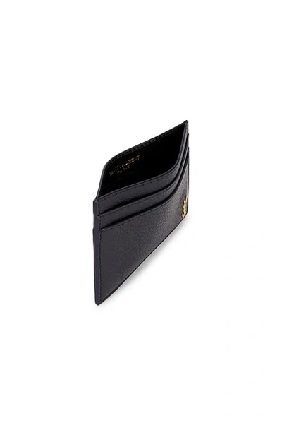 Saint Laurent Tiny Cassandre Card Case In Grained Leather In Blue