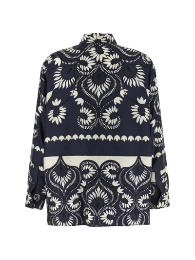 Weekend Max Mara Weekend Maxmara Wkdlastra Printed Silk Patchwork Shirt In Blue