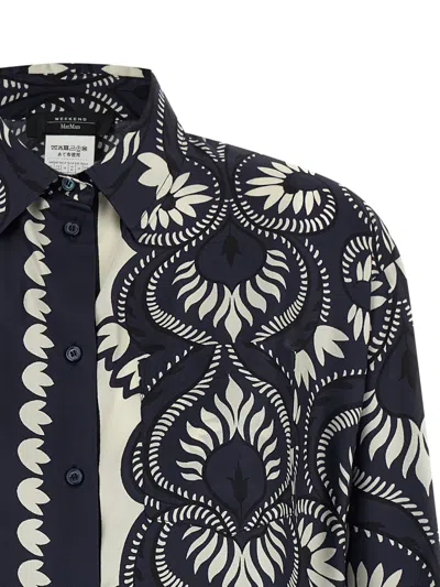 Weekend Max Mara Weekend Maxmara Wkdlastra Printed Silk Patchwork Shirt In Blue