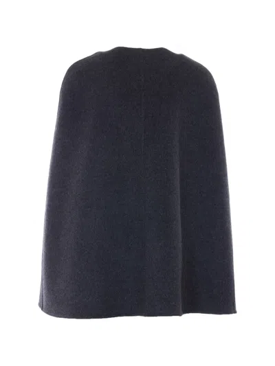 Gucci Women Black Cape With Clamp Closure On The Front And Internal Gg Motif In Wool And Silk Woman In Gray