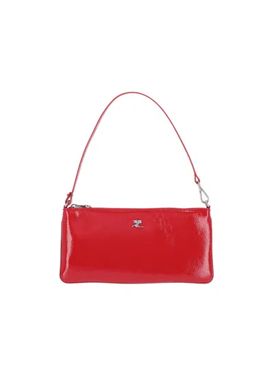 Courrèges Rectangular Handbag With Glossy Textured Finish And Silver Hardware In Red