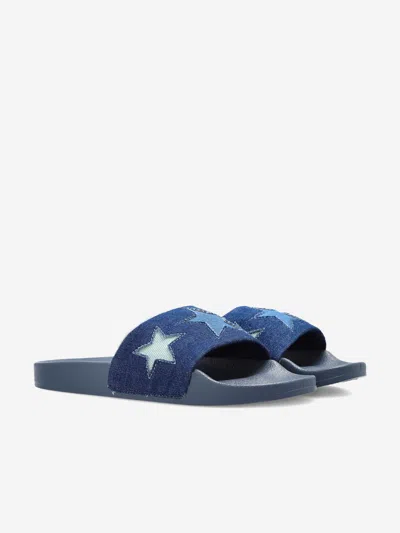 Stella Mccartney Embroidered Denim Slides In Multi