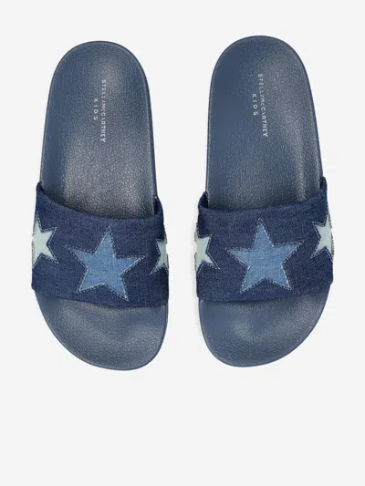 Stella Mccartney Embroidered Denim Slides In Multi