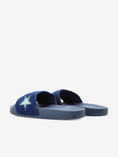 Stella Mccartney Embroidered Denim Slides In Multi