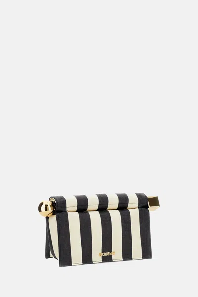 Jacquemus Striped Patchwork Raffia Fold-over Clutch In Red