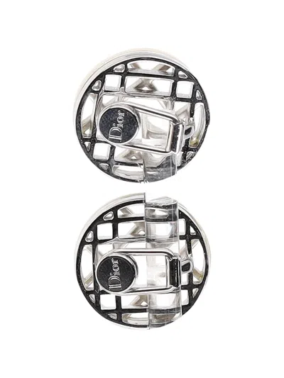 Pre-owned Dior Grid Clip-on Earrings In Silver