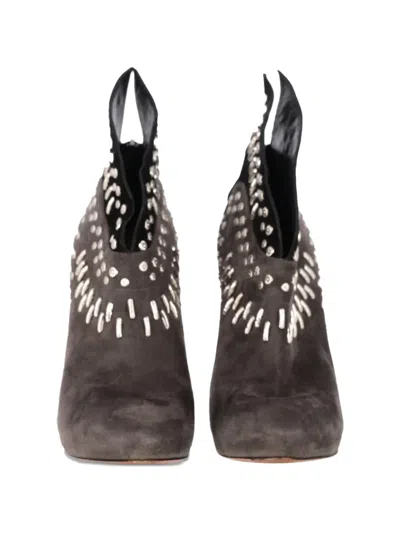 Pre-owned Alaïa Winged Stud-embellishment Ankle Boots In Gray