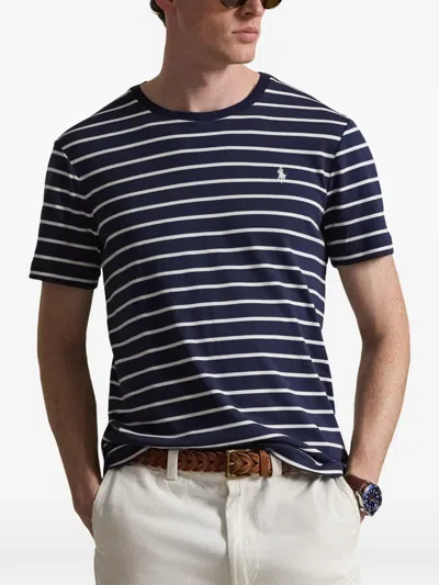 Polo Ralph Lauren Cotton Stripe Polo Pony Slim T-shirt In Blue