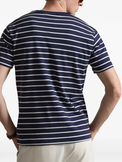 Polo Ralph Lauren Cotton Stripe Polo Pony Slim T-shirt In Blue