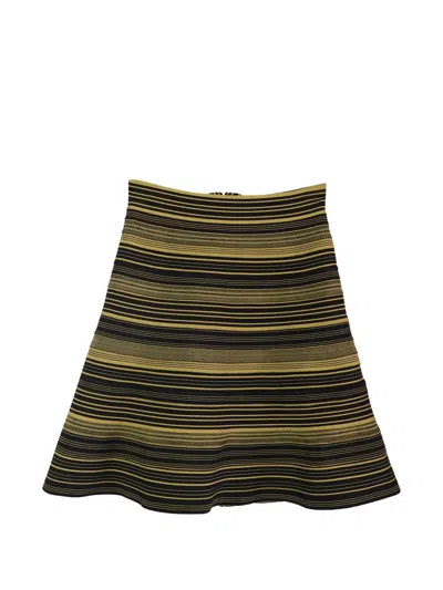 Pre-owned Herve Leger Stripe-pattern Midi Flared Skirt In Black