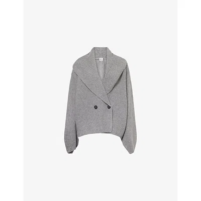 Totême Womens Grey Shawl-lapel Knitted Wool-blend Cardigan In Gray