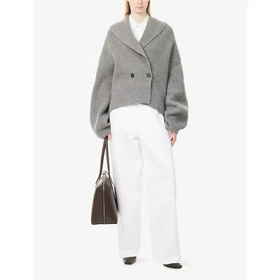 Totême Womens Grey Shawl-lapel Knitted Wool-blend Cardigan In Gray