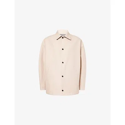 Givenchy Mens Beige Relaxed-fit Brand-patch Cotton-poplin Jacket Xl In Pink