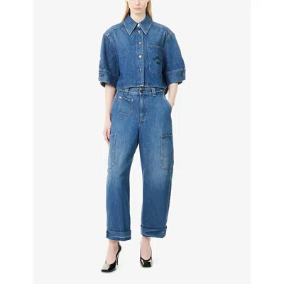 Givenchy Cropped Cocoon Shirt In Medium Denim Clothing In Blue
