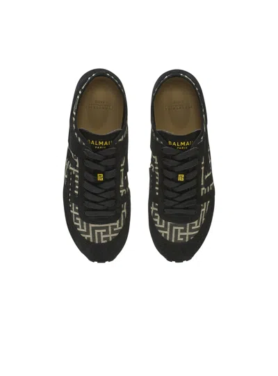Balmain Racer 45 Monogram Jacquard Lace Up Sneakers In Black