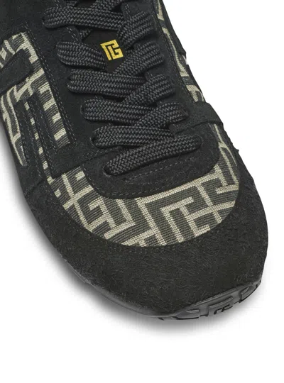 Balmain Racer 45 Monogram Jacquard Lace Up Sneakers In Black