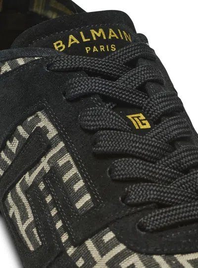 Balmain Racer 45 Monogram Jacquard Lace Up Sneakers In Black