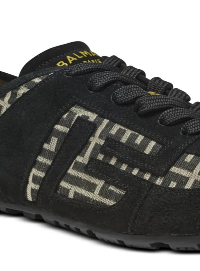 Balmain Racer 45 Monogram Jacquard Lace Up Sneakers In Black