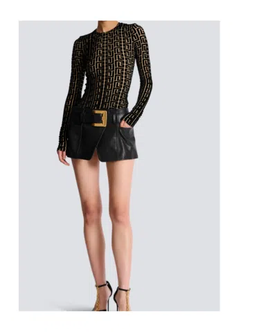 Balmain Monogram Velvet Top Fitted Long Sleeves In Black