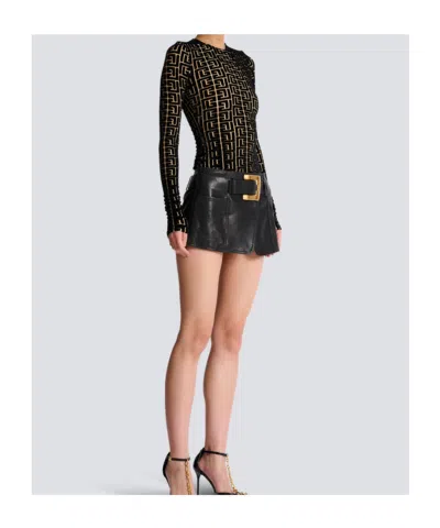 Balmain Monogram Velvet Top Fitted Long Sleeves In Black