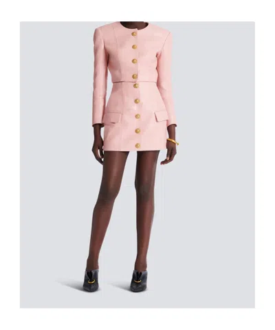 Balmain Short Lambskin Skirt With Buttons In Animal Print