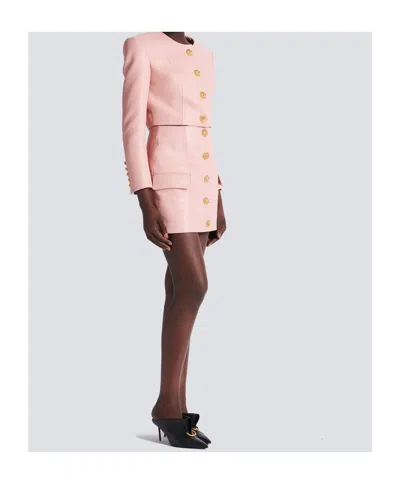 Balmain Short Lambskin Skirt With Buttons In Animal Print