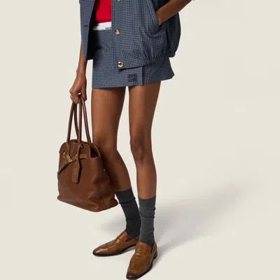 Miu Miu Checked Technical Fabric Mini Skort In Blue