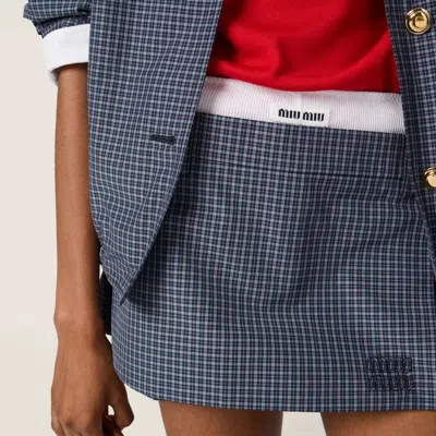 Miu Miu Checked Technical Fabric Mini Skort In Blue