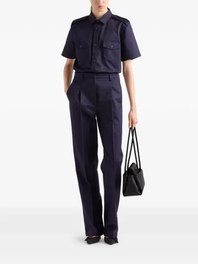 Prada Short-sleeved Buttoned Shirt In Blue