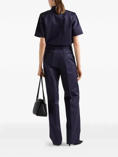 Prada Short-sleeved Buttoned Shirt In Blue