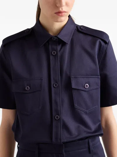 Prada Short-sleeved Buttoned Shirt In Blue