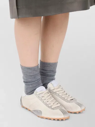 Maison Margiela Sprinters Beige Sneaker With Insert Design And Serrated Sole In Leather Women In Multi