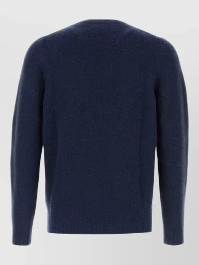 Fedeli Navy Blue Stretch Wool Blend Sweater In Blue