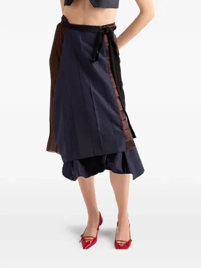 Prada Faille Patchwork Midi Skirt In Blue