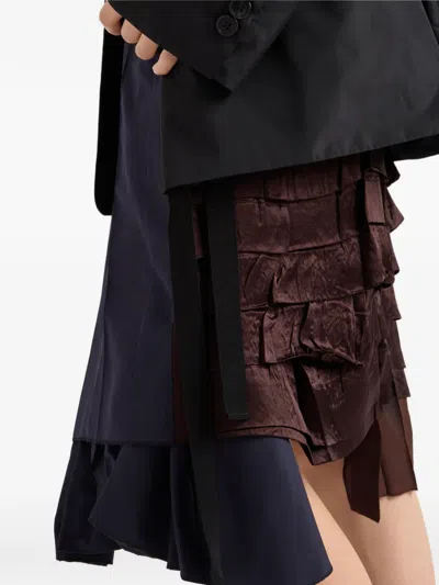 Prada Faille Patchwork Midi Skirt In Blue