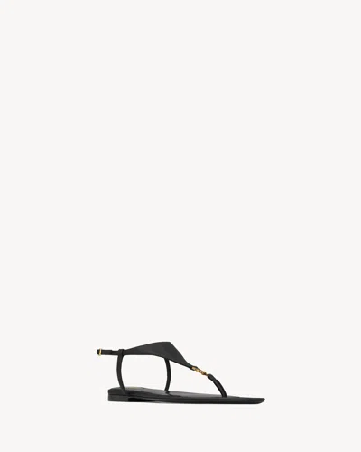 Saint Laurent Smooth Leather Cassandra Triangular Upper Flat Sandals Shoes In Multi