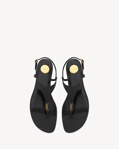 Saint Laurent Smooth Leather Cassandra Triangular Upper Flat Sandals Shoes In Multi