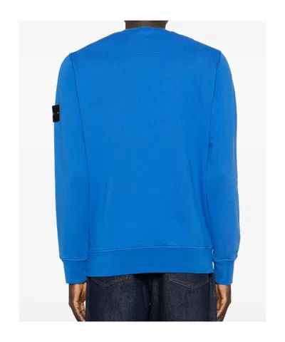 Stone Island Crewneck Sweatshirt With Ribbed Detailing And Logo Patch In Blue