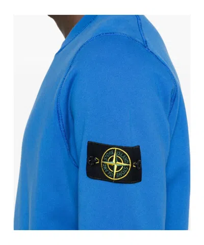 Stone Island Crewneck Sweatshirt With Ribbed Detailing And Logo Patch In Blue