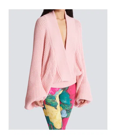 Balmain Balloon-sleeve Sweater In Pink