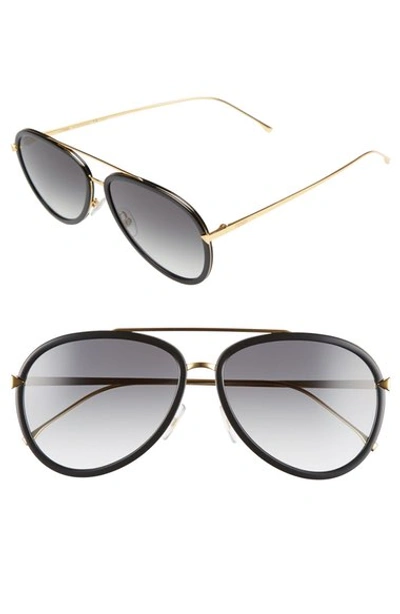 Fendi Trimmed Gradient Aviator Sunglasses In Black Yellow Gold/gray Gradient