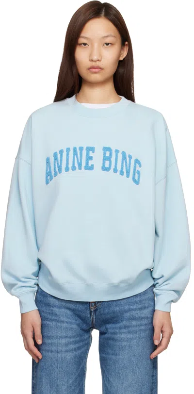 Anine Bing Women Light Blue Crewneck Embroidery Logo Sweatshirt, Xs Luxury Sweatshirts & Hoodies For Women Darv