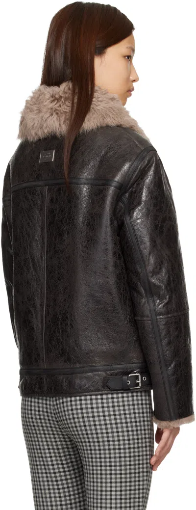 Acne Studios Brown Leather Shearling Jacket In Black