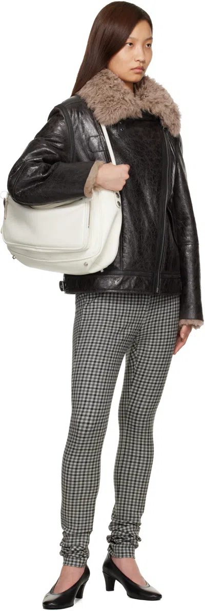 Acne Studios Brown Leather Shearling Jacket In Black