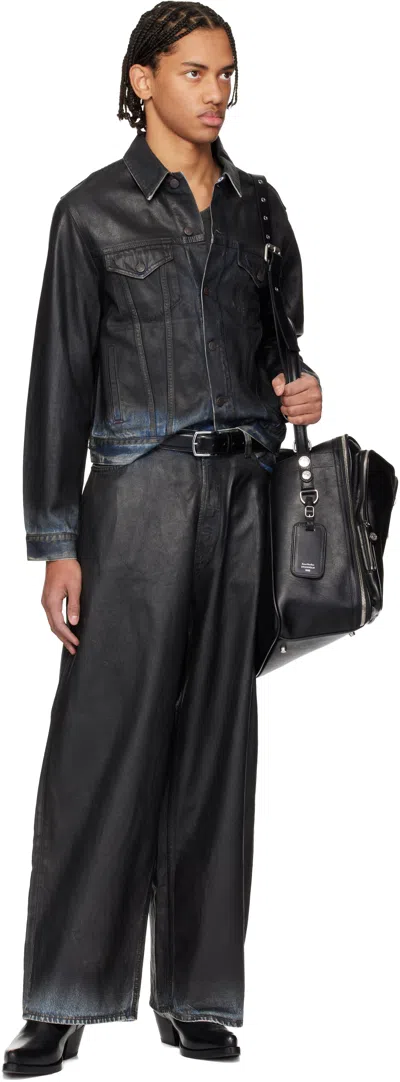 Acne Studios Black Coated Denim Jacket In Multi