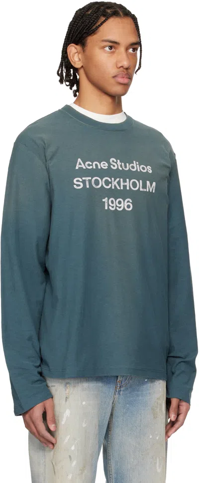 Acne Studios Blue Relaxed Fit Logo T-shirt In Blue