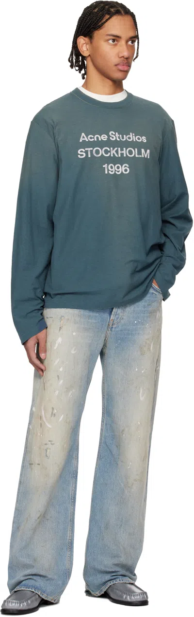 Acne Studios Blue Relaxed Fit Logo T-shirt In Blue